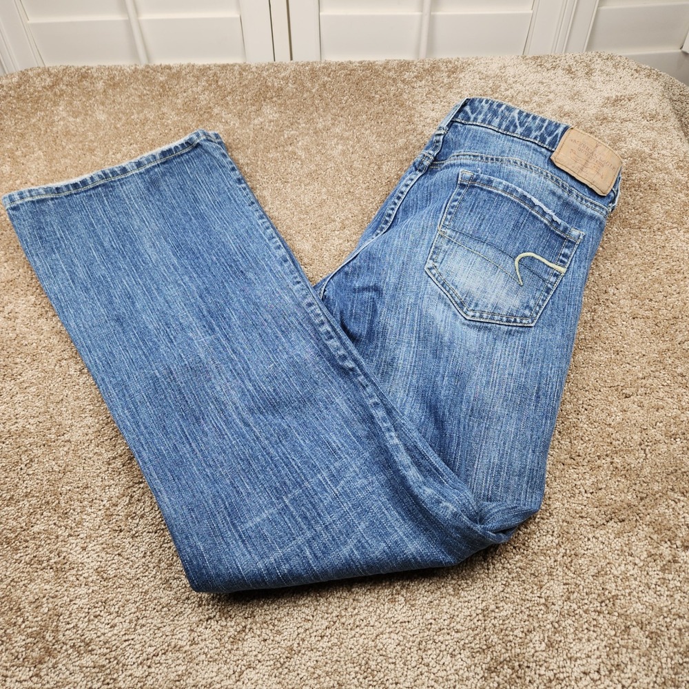 American Eagle Hipster‎ Jeans Womens 10 Reg Blue Flare Low Rise Distressed